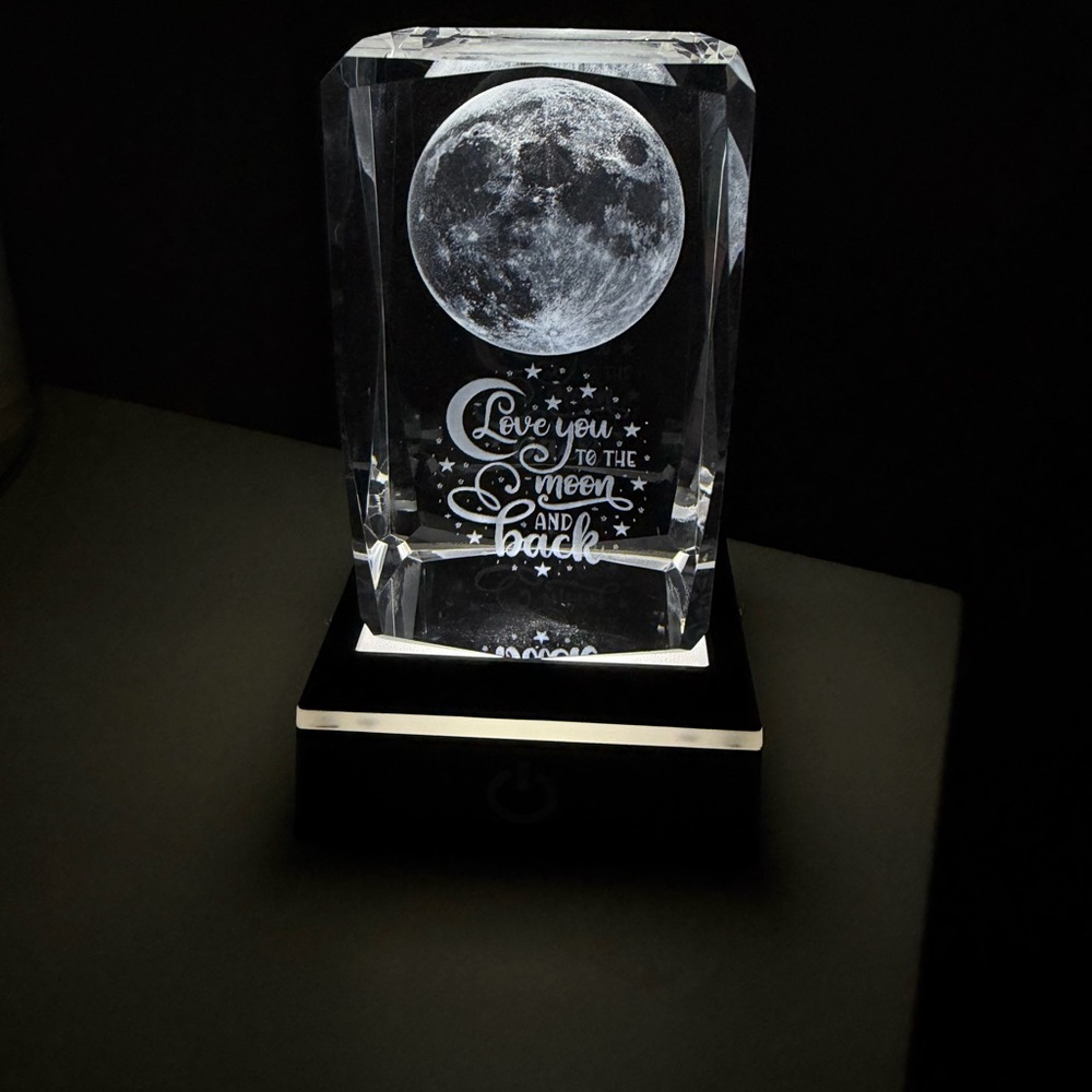 Lunar Crystal LED Light with Engraved Moon